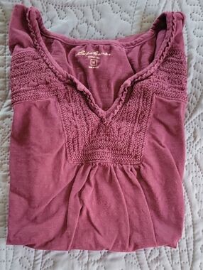 Eddie Bauer Plum Embroidered V-Neck Top